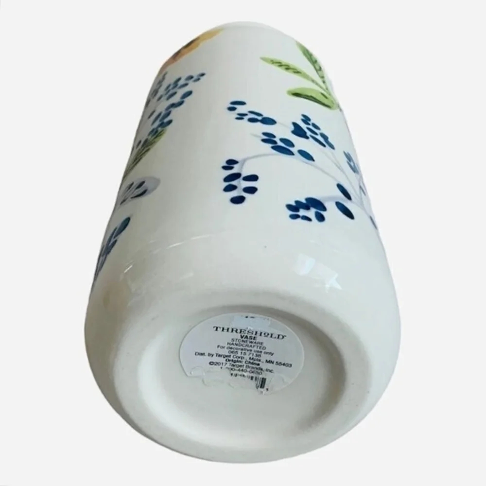 Threshold White Ceramic Vase Handcrafted Floral Print Stoneware 8